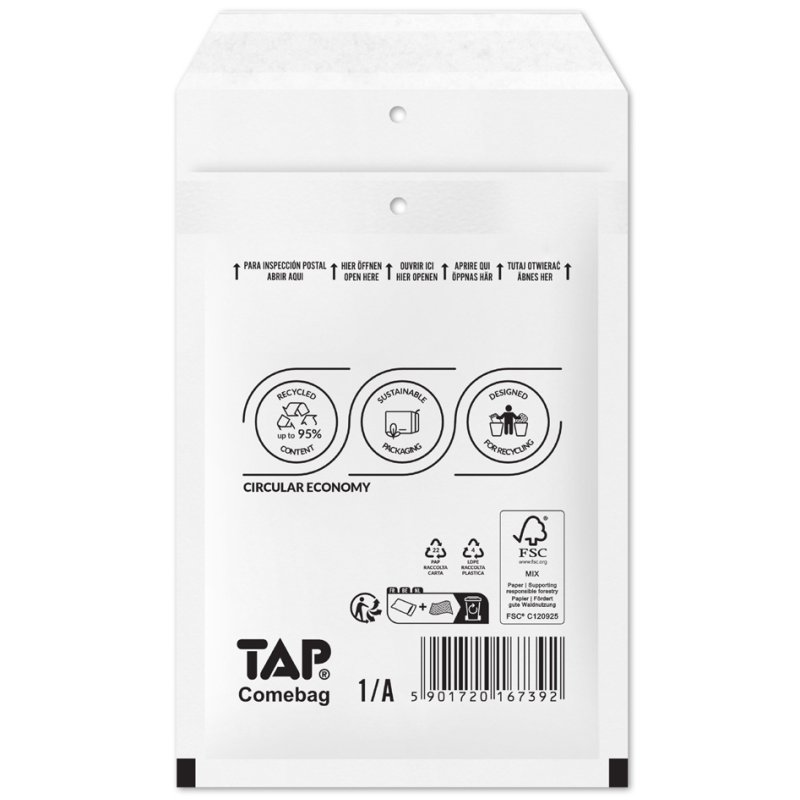 TAP luchtkussen verzendtassen COMEBAG Type E, wit, 240×275 mm, 100 stuks